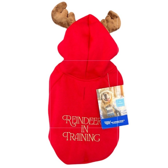 Humane Society - ‘Reindeer in Training’ dog holiday hoodie. SZ: XS, S, M. NWT - Picture 1 of 4